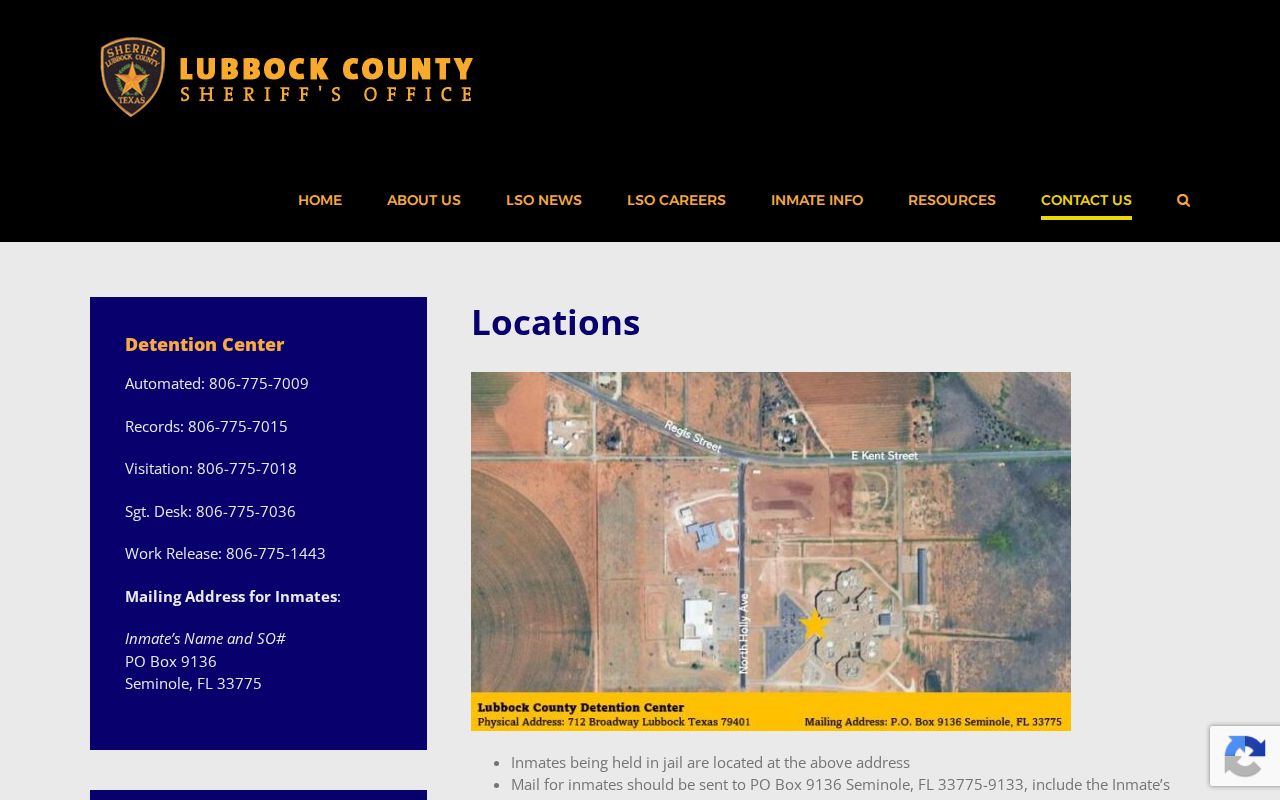 Lubbock County Sheriff contact page for booking record and photograph requests