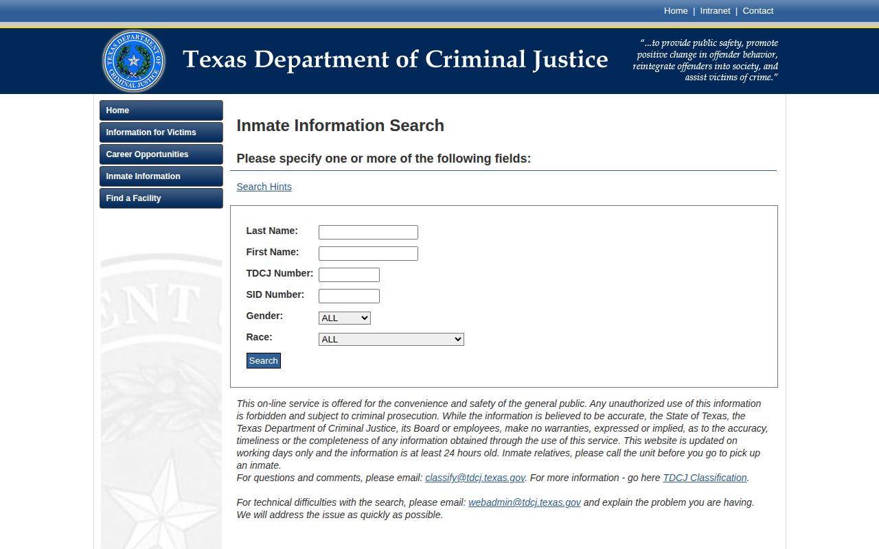 Texas Department of Criminal Justice offender search for Lubbock County state-custody follow-up
