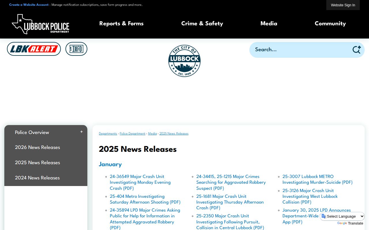 Lubbock County arrest-record news source showing LPD dated releases