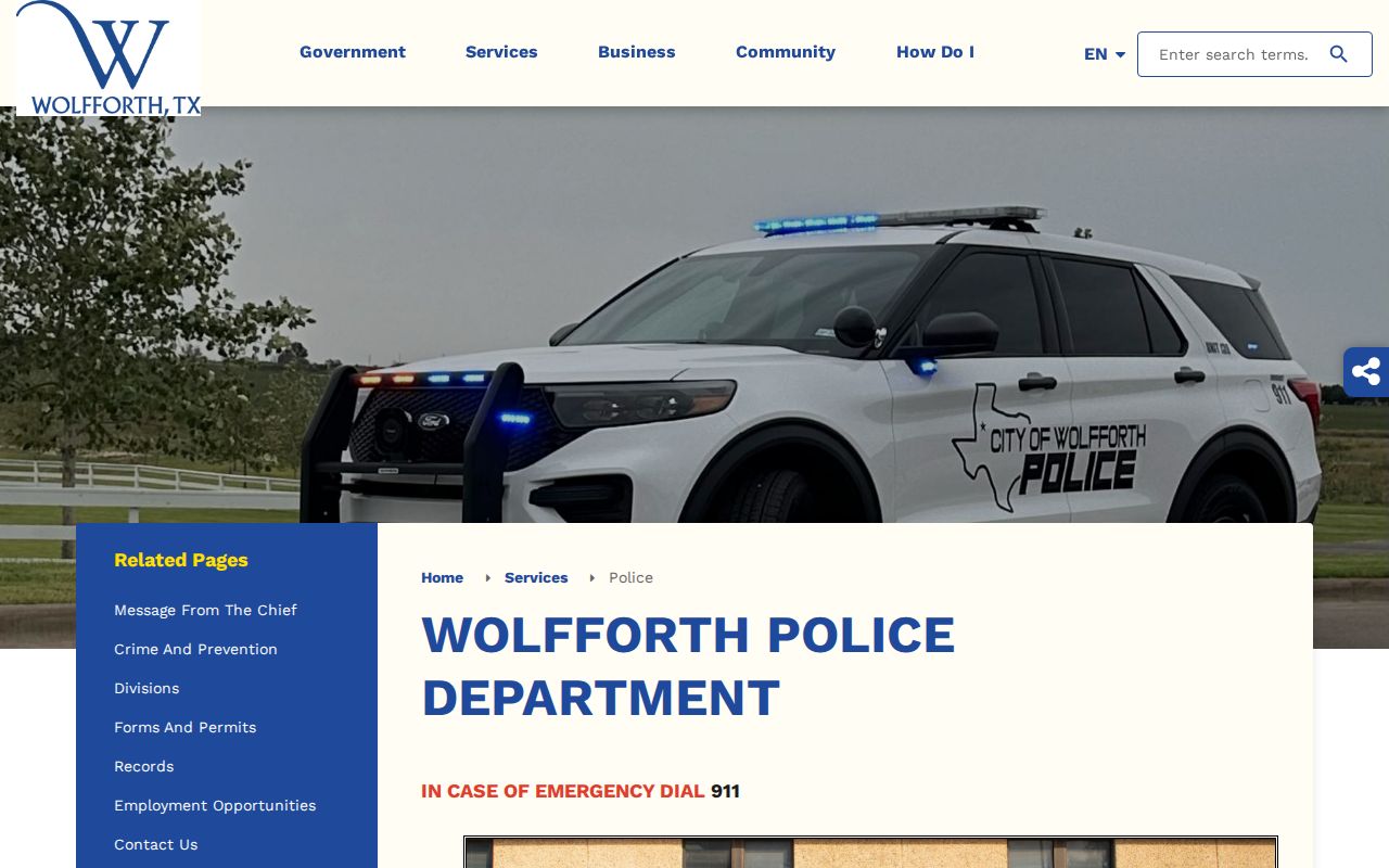 Lubbock County Wolfforth Police public-record information